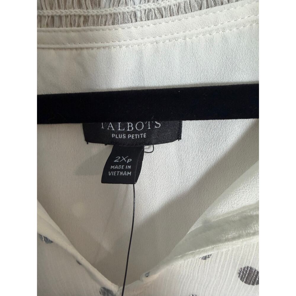 Talbots 2XP Petite‎ Silver Metallic Polka Dot Chiffon Blouse NWT Smocked Sleeve - Picture 6 of 7